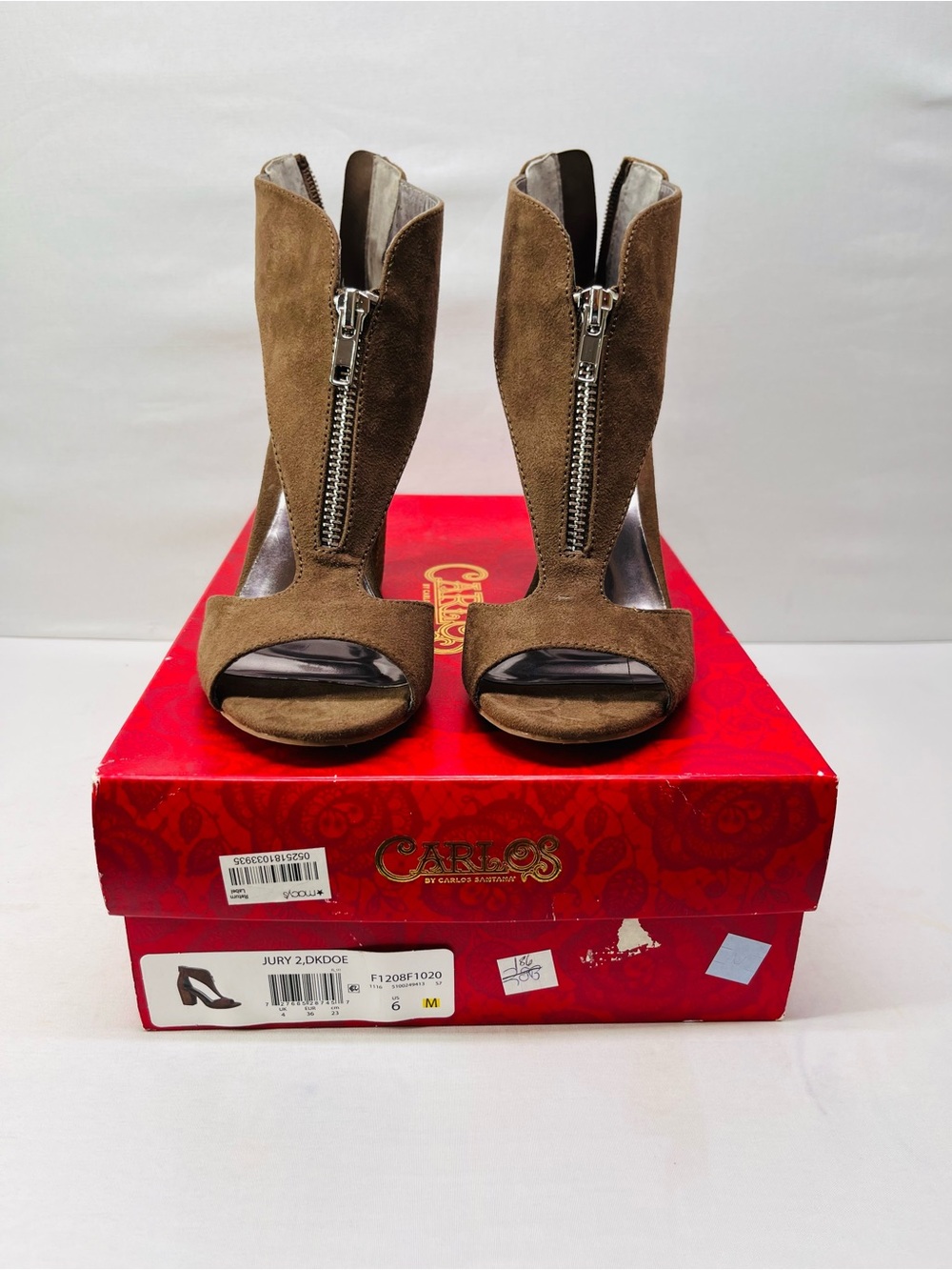 Carlos‎ by Carlos Santana Brown Suede Peep-Toe Zip Heels